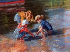 children at the lake