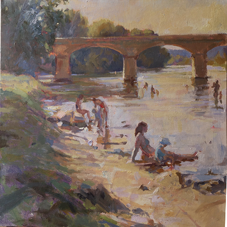 Bathers at the Cénac on the Dordogne. Peinture à l'huile Penelope Milner